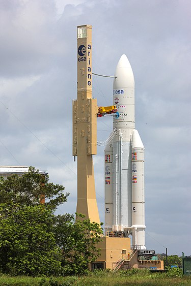 亞利安5號運載火箭準備將自動運載飛船的物資運往國際太空站