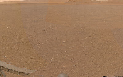 毅力號拍攝的潛在火星樣本取回任務著陸點全景：美國宇航局的毅力號火星探測器使用其導航相機之一拍攝了火星樣本取回任務著陸器擬議著陸點的全景圖。