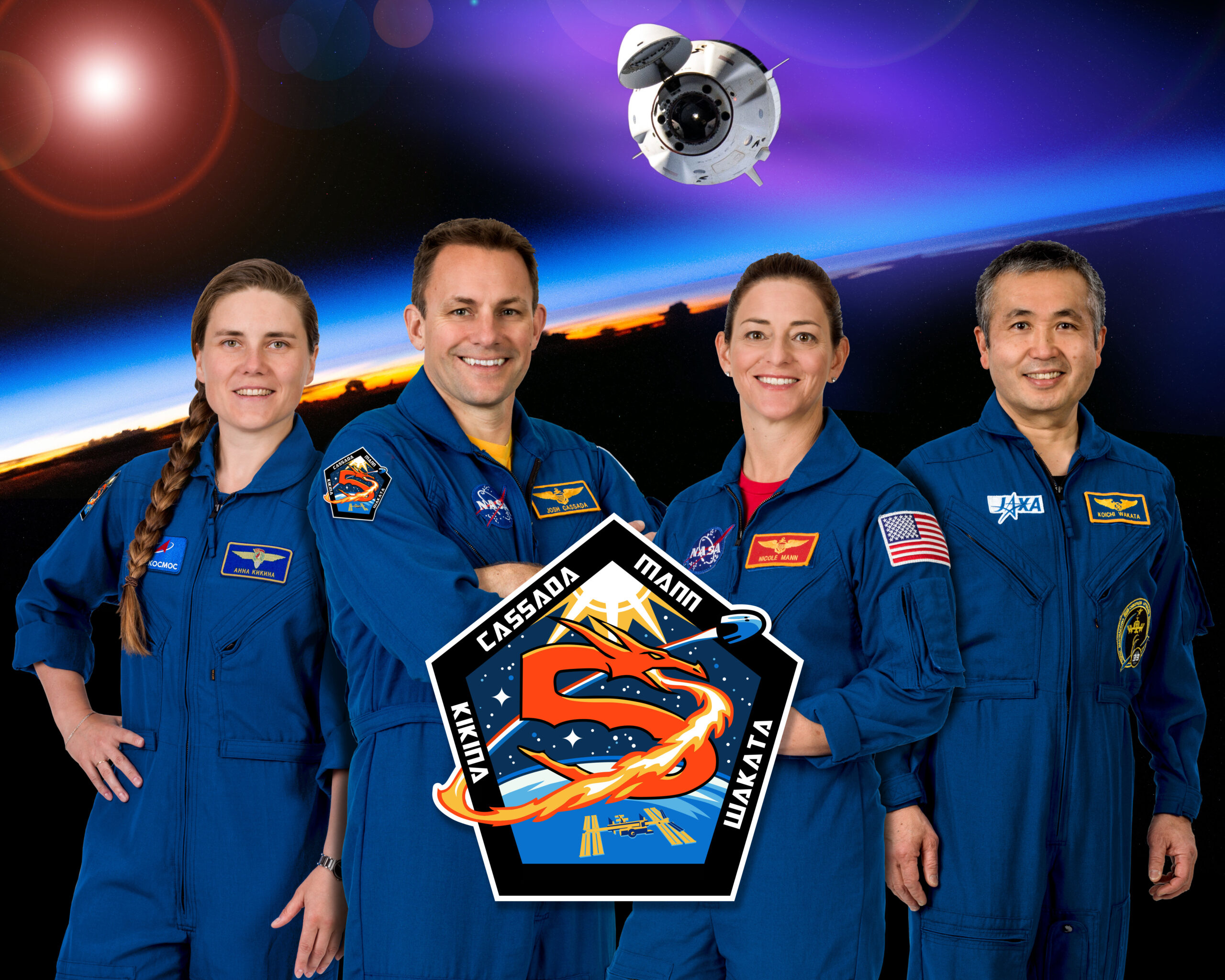 SpaceX 載人5號成員- 安娜·基金娜,，約什·卡薩達，妮科爾·曼，若田光一